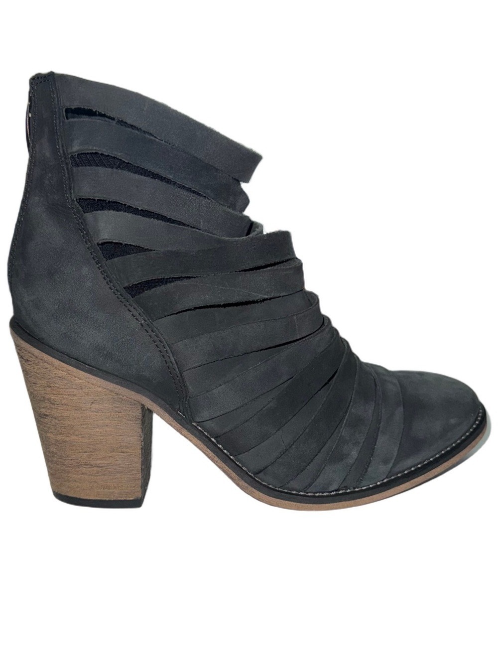 Free People Hybrid Strappy Ankle Booties Black Distressed Leather Sz 39 US 8.5/9